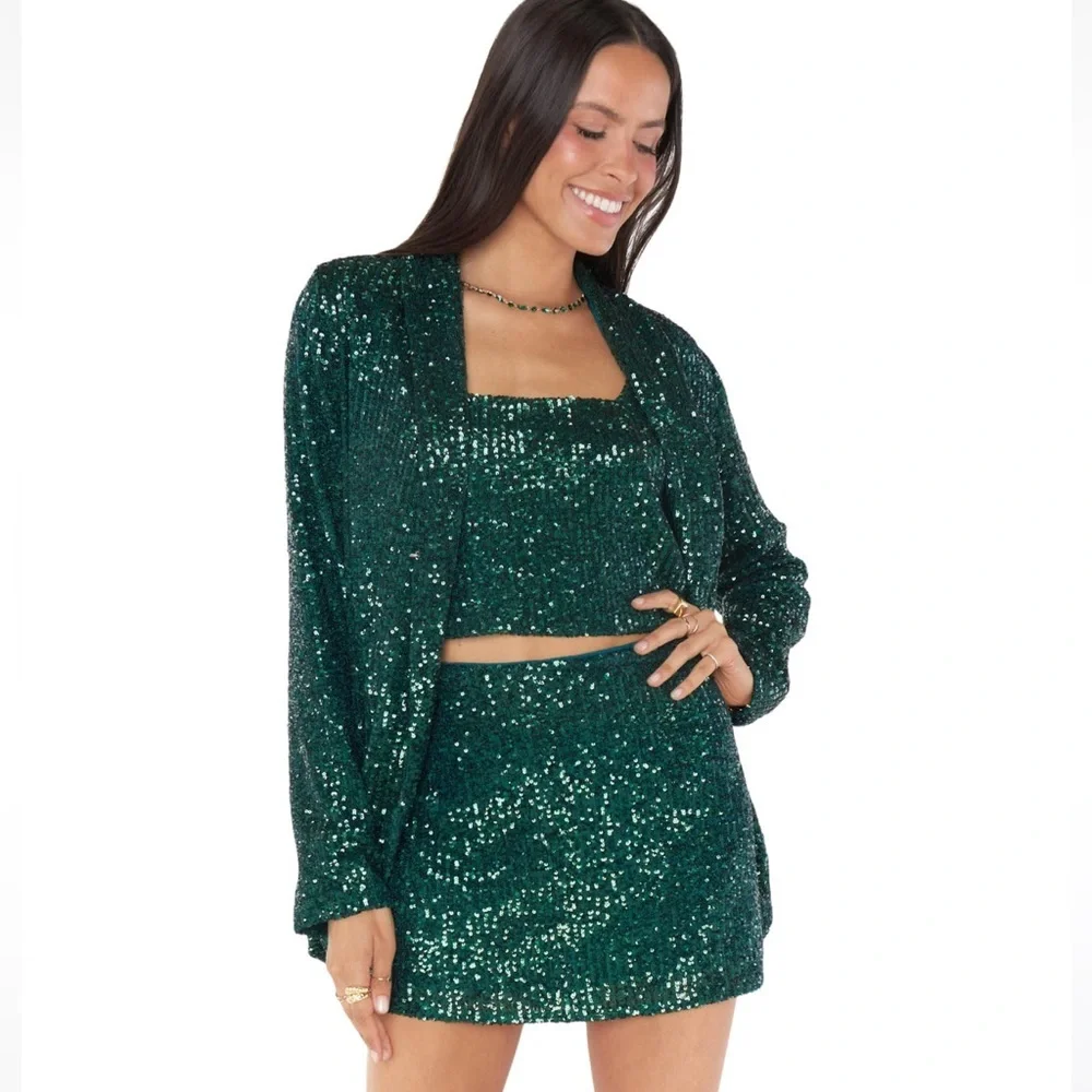 Show Me Your Mumu Emerald Sequins Dance Blazer XXL - Picture 1 of 6